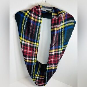 Plaid Multicolor 100% Acrylic Infinity Blanket Scarf With Hidden Zip Pocket